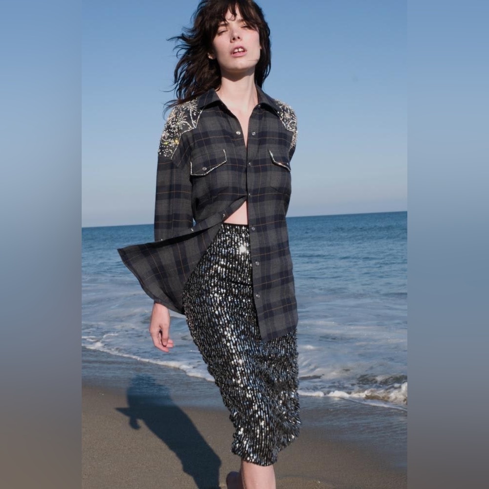 NWT Le Superbe Plaid Shirt with Sequins